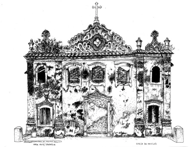 Desenho da fachada da Igreja de Nossa Senhora da Conceição